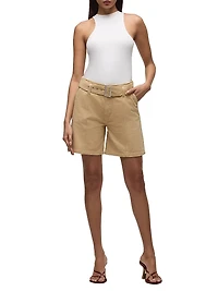 Belted Cotton Long Bermuda Shorts