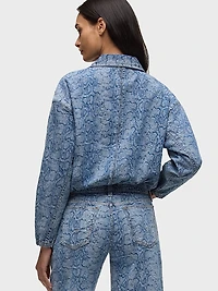 Animal-Print Denim Zip-Front Crop Jacket