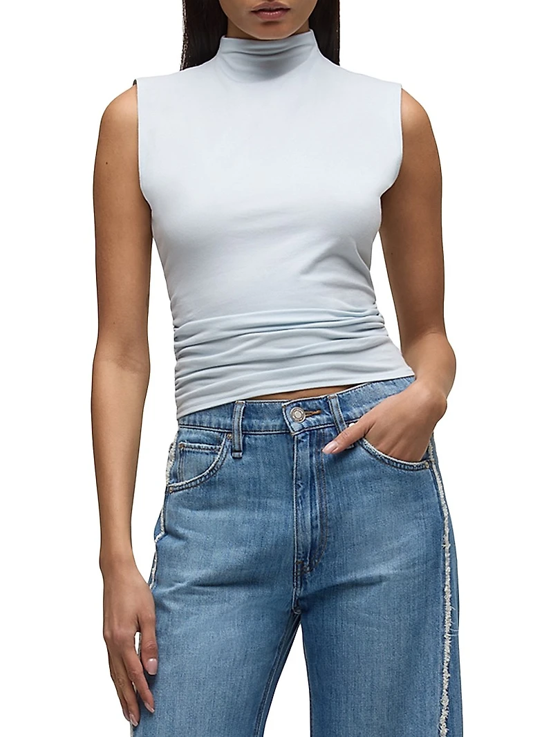 Ruched Stretch-Cotton Tank