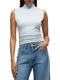 Ruched Stretch-Cotton Tank