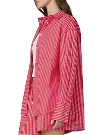 The Boyfriend Pinstriped Cotton Button-Front Shirt