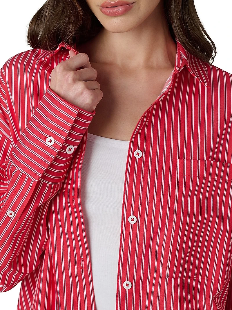 The Boyfriend Pinstriped Cotton Button-Front Shirt