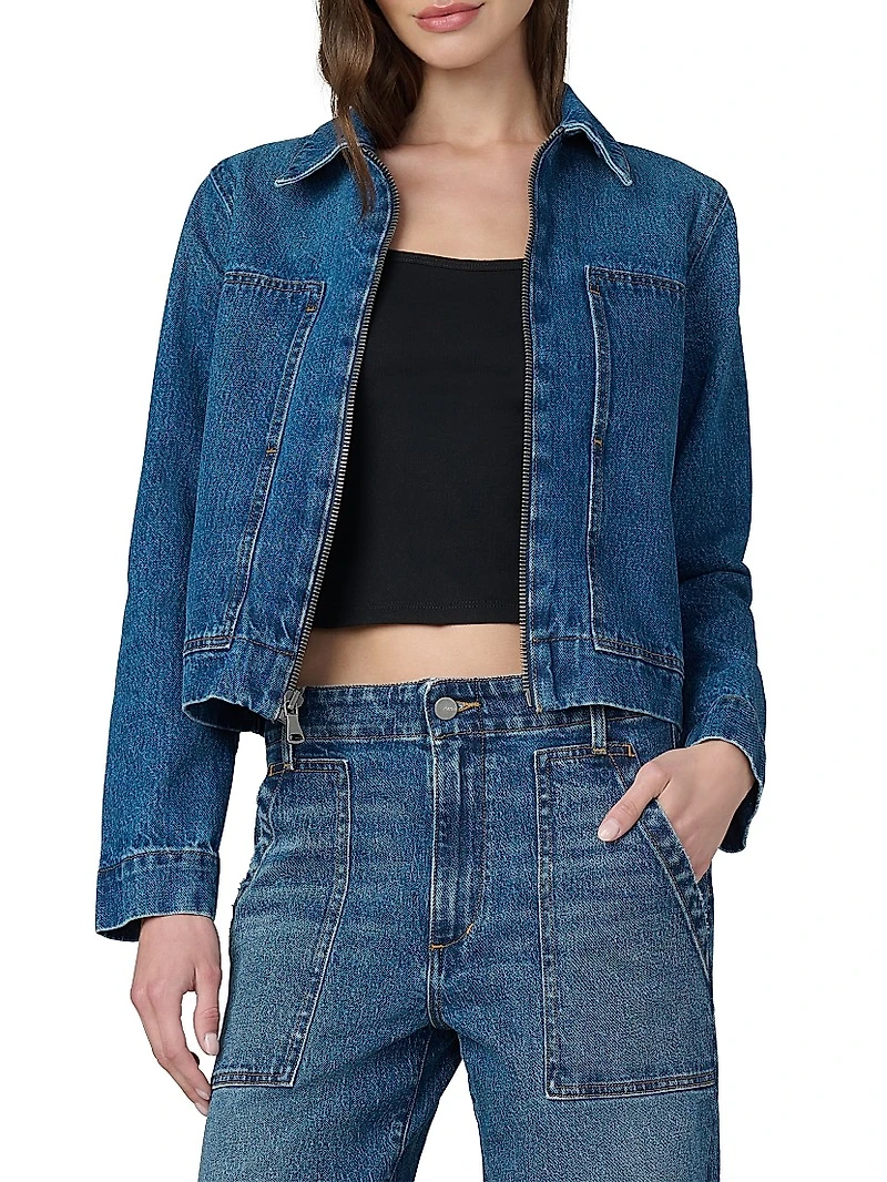 Denim Zip-Front Boxy Jacket