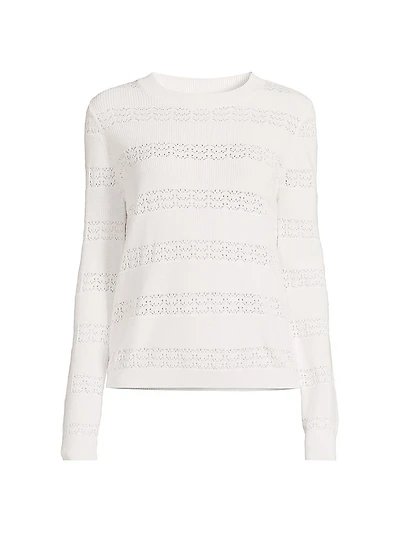 Pointelle Striped Cotton-Cashmere Sweater