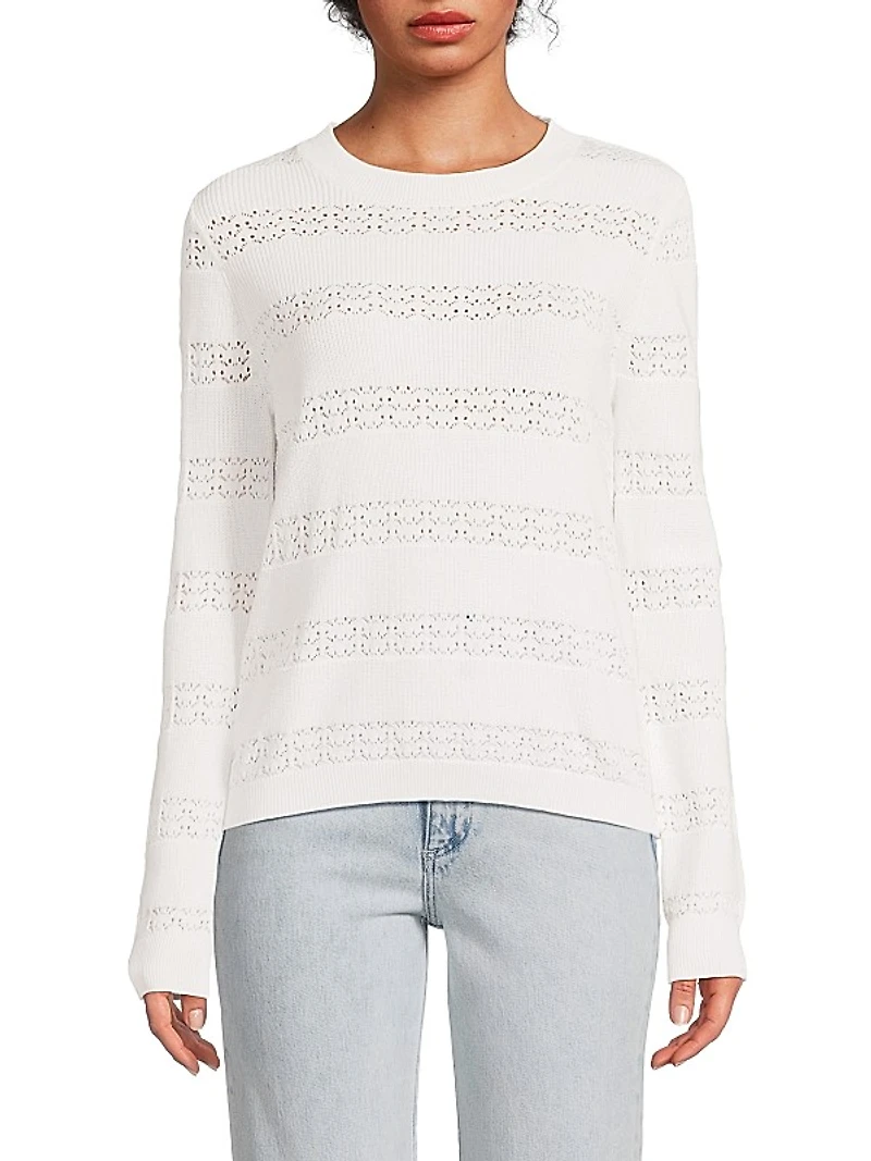 Pointelle Striped Cotton-Cashmere Sweater