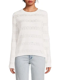 Pointelle Striped Cotton-Cashmere Sweater