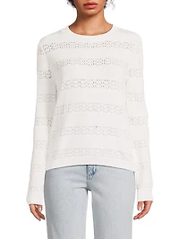 Pointelle Striped Cotton-Cashmere Sweater