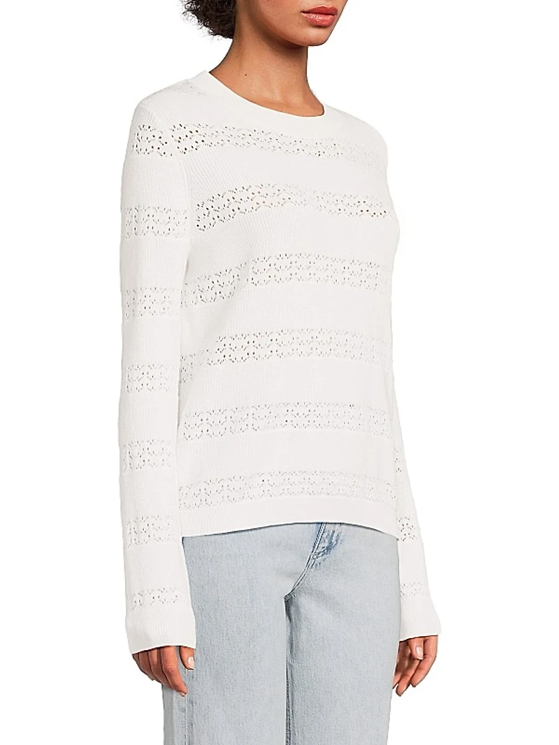 Pointelle Striped Cotton-Cashmere Sweater