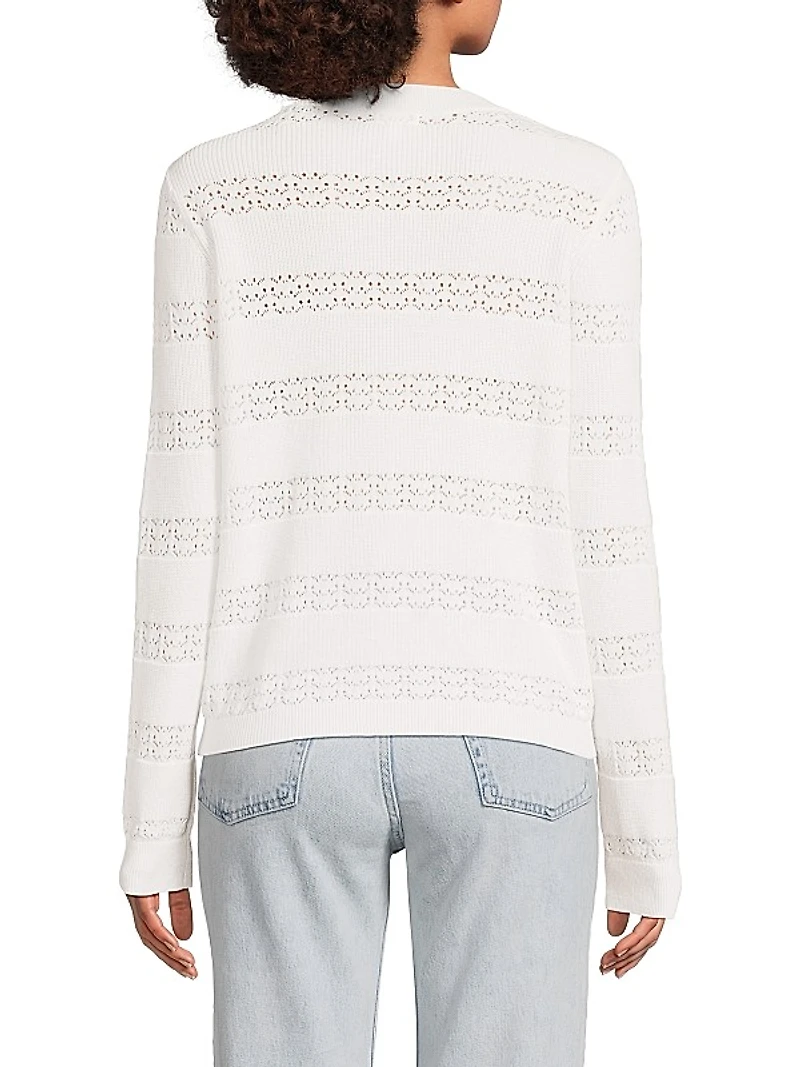 Pointelle Striped Cotton-Cashmere Sweater