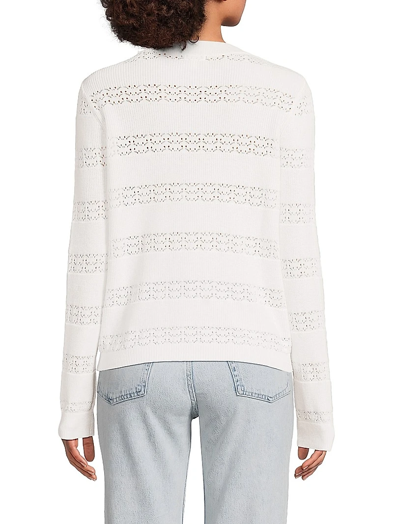 Pointelle Striped Cotton-Cashmere Sweater