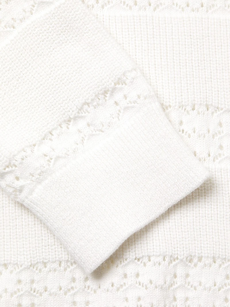 Pointelle Striped Cotton-Cashmere Sweater