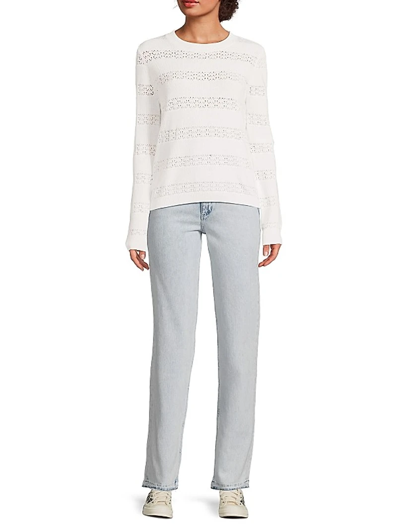 Pointelle Striped Cotton-Cashmere Sweater