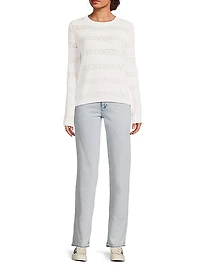 Pointelle Striped Cotton-Cashmere Sweater