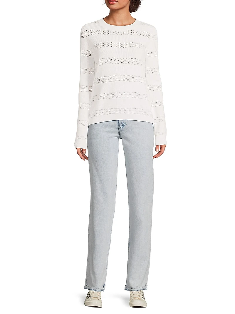 Pointelle Striped Cotton-Cashmere Sweater
