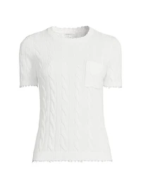 Frayed Cable-Knit Short-Sleeve Sweater
