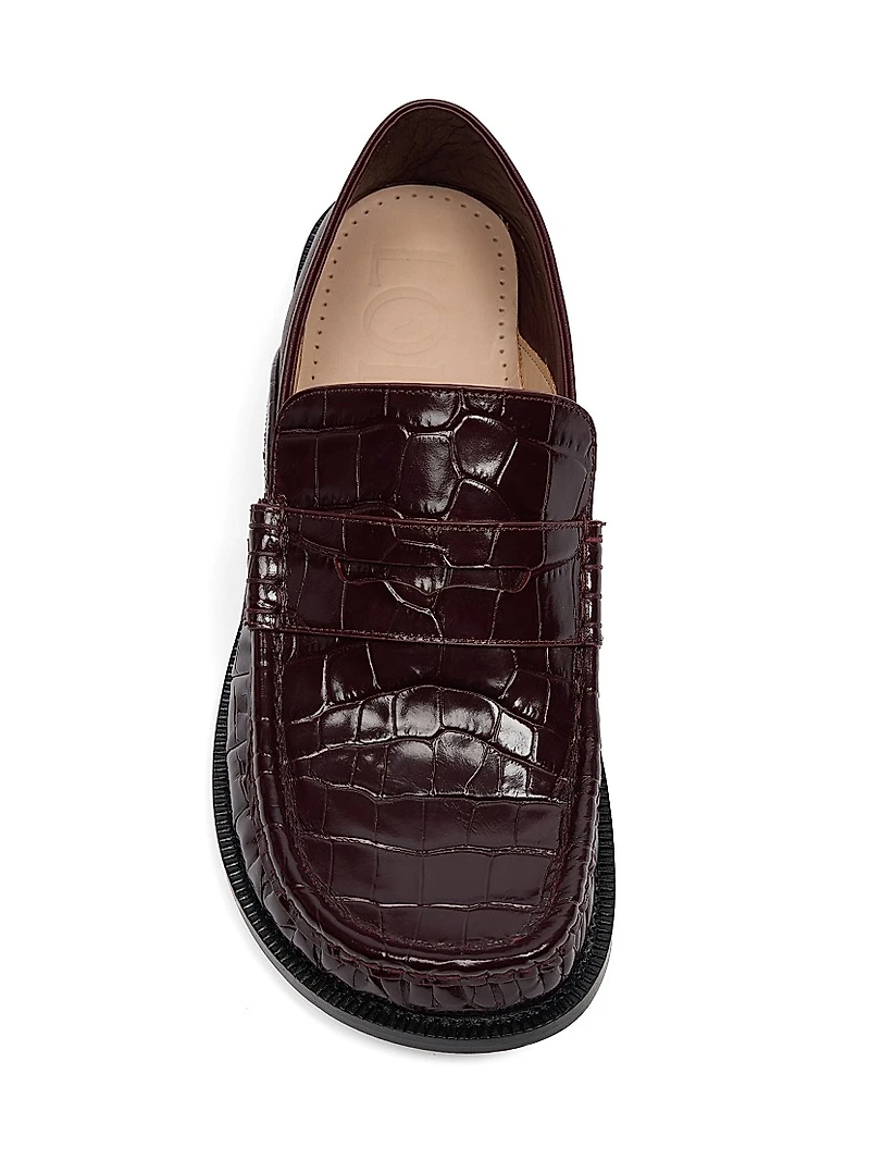 Croc-Embossed Leather Loafers