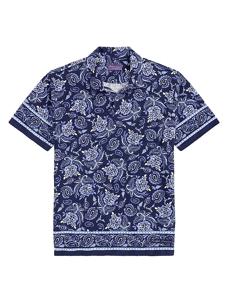 Paisley Terry Cotton Polo Shirt