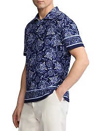 Paisley Terry Cotton Polo Shirt