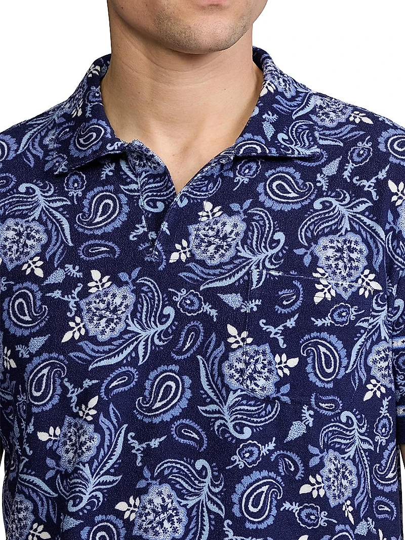 Paisley Terry Cotton Polo Shirt