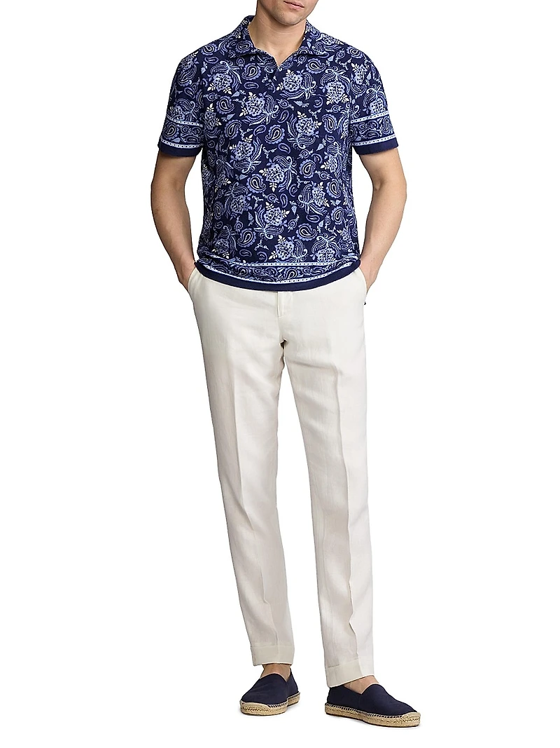 Paisley Terry Cotton Polo Shirt