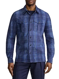 Plaid-Print Suede Overshirt