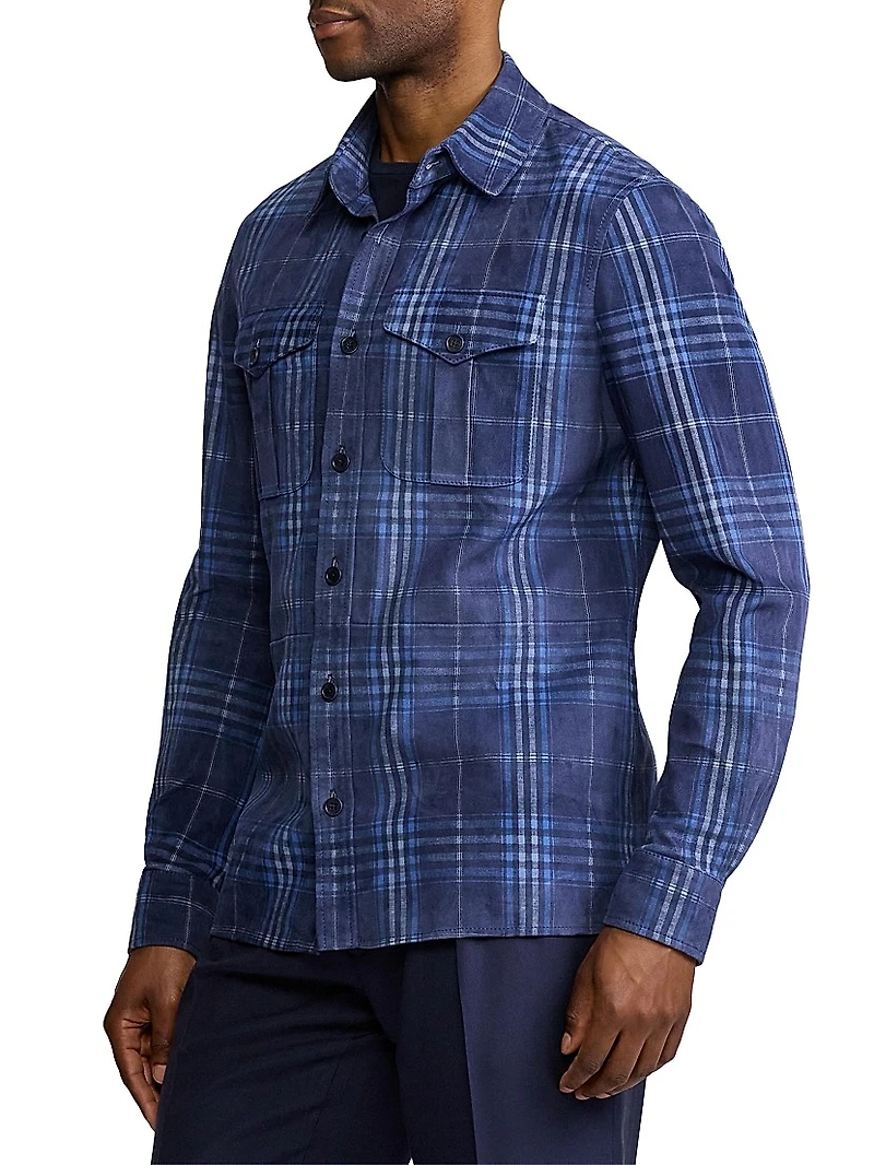 Plaid-Print Suede Overshirt