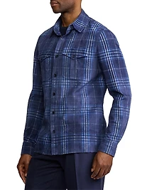 Plaid-Print Suede Overshirt