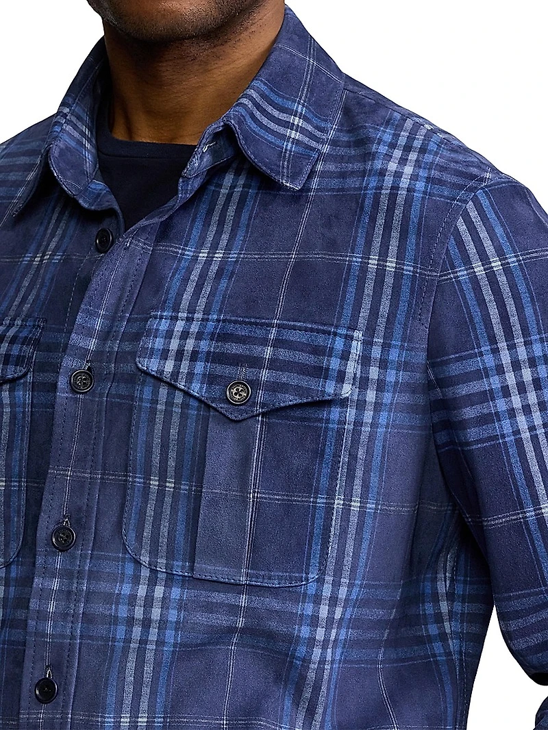 Plaid-Print Suede Overshirt
