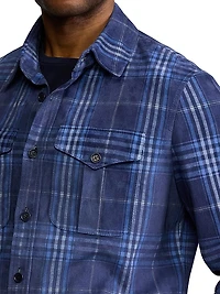 Plaid-Print Suede Overshirt