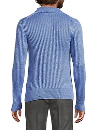 Textured Linen-Silk Polo-Collar Sweater