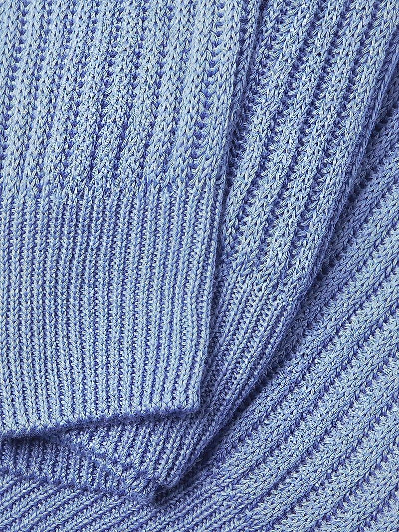 Textured Linen-Silk Polo-Collar Sweater