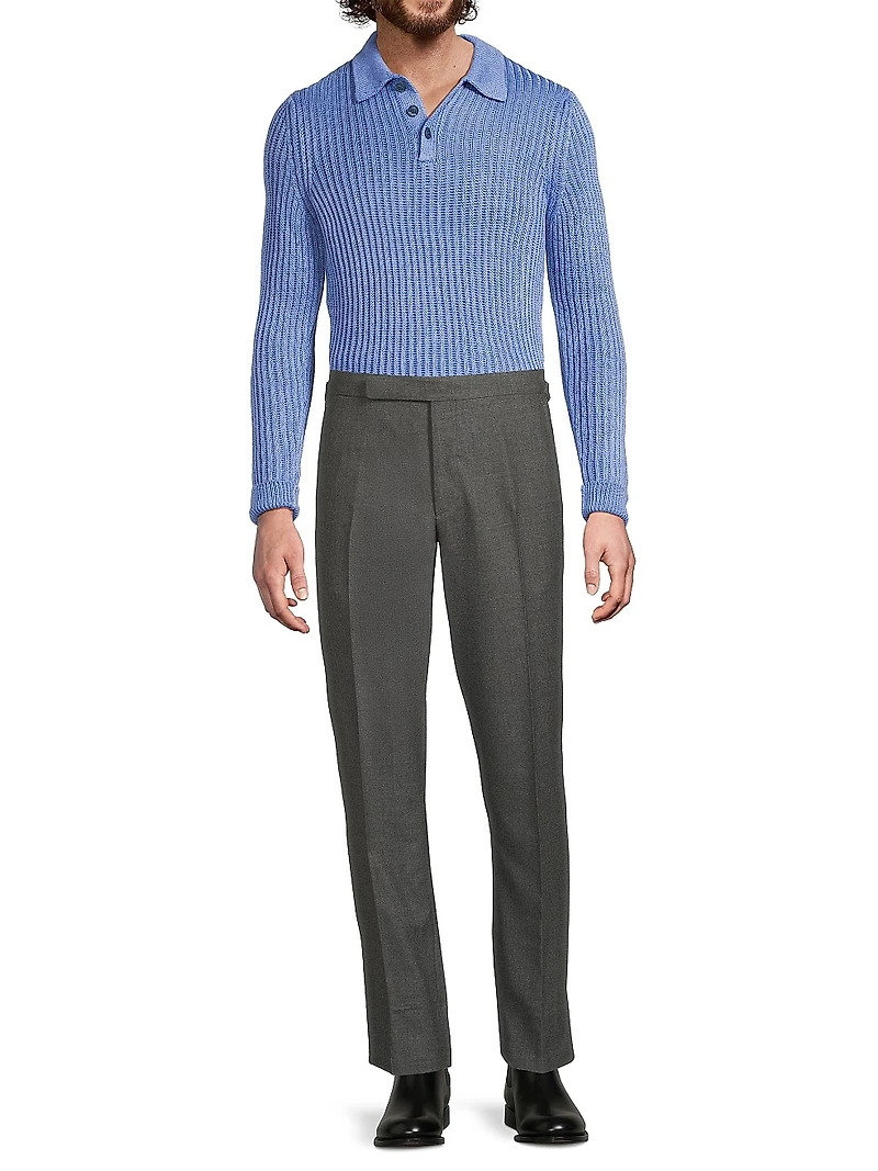 Textured Linen-Silk Polo-Collar Sweater