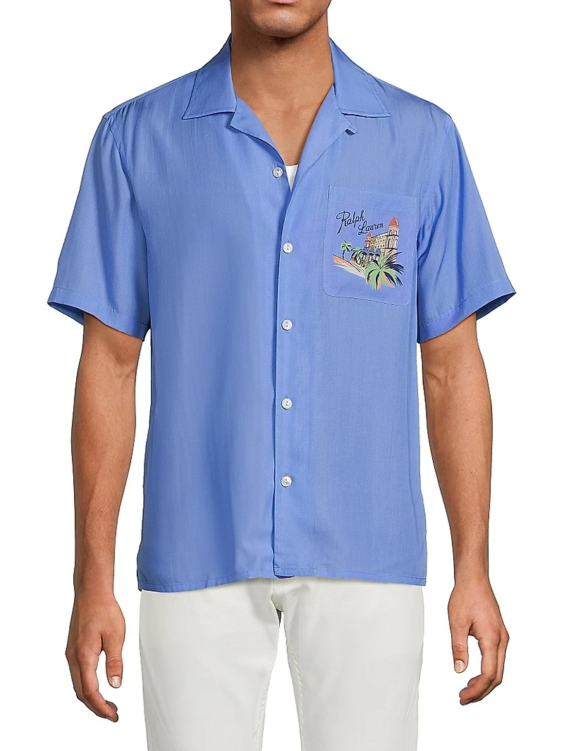 Capri Print Camp Collar Short-Sleeve Shirt