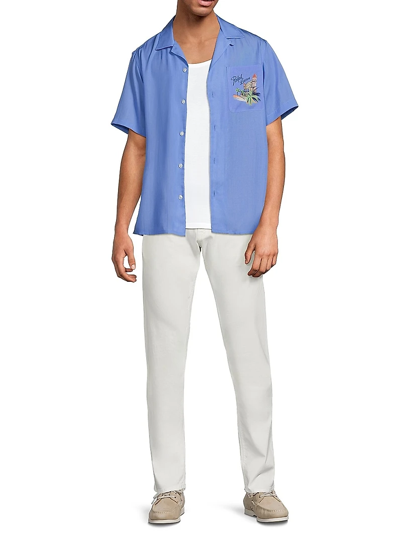 Capri Print Camp Collar Short-Sleeve Shirt