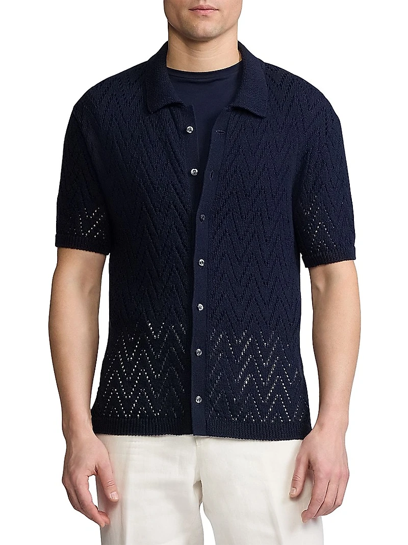 Textured Cotton Short-Sleeve Cardigan