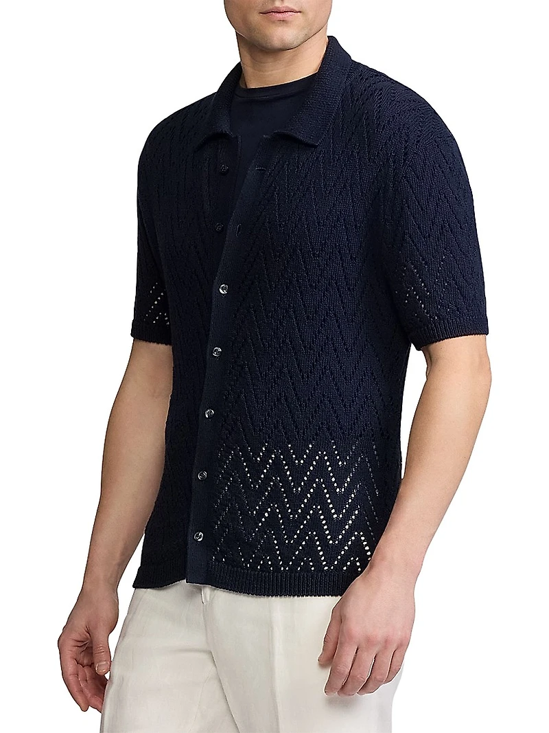 Textured Cotton Short-Sleeve Cardigan