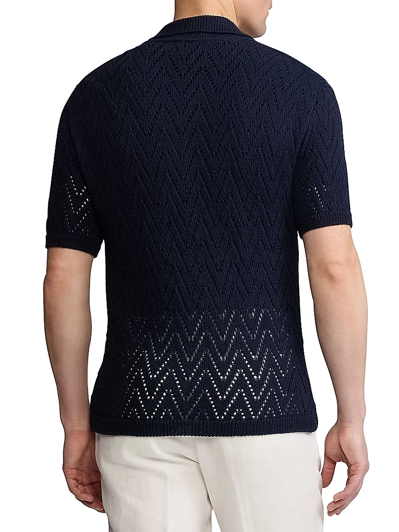 Textured Cotton Short-Sleeve Cardigan