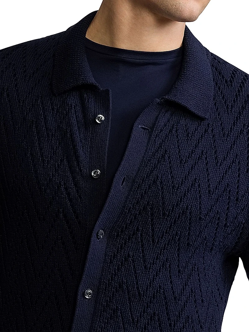 Textured Cotton Short-Sleeve Cardigan