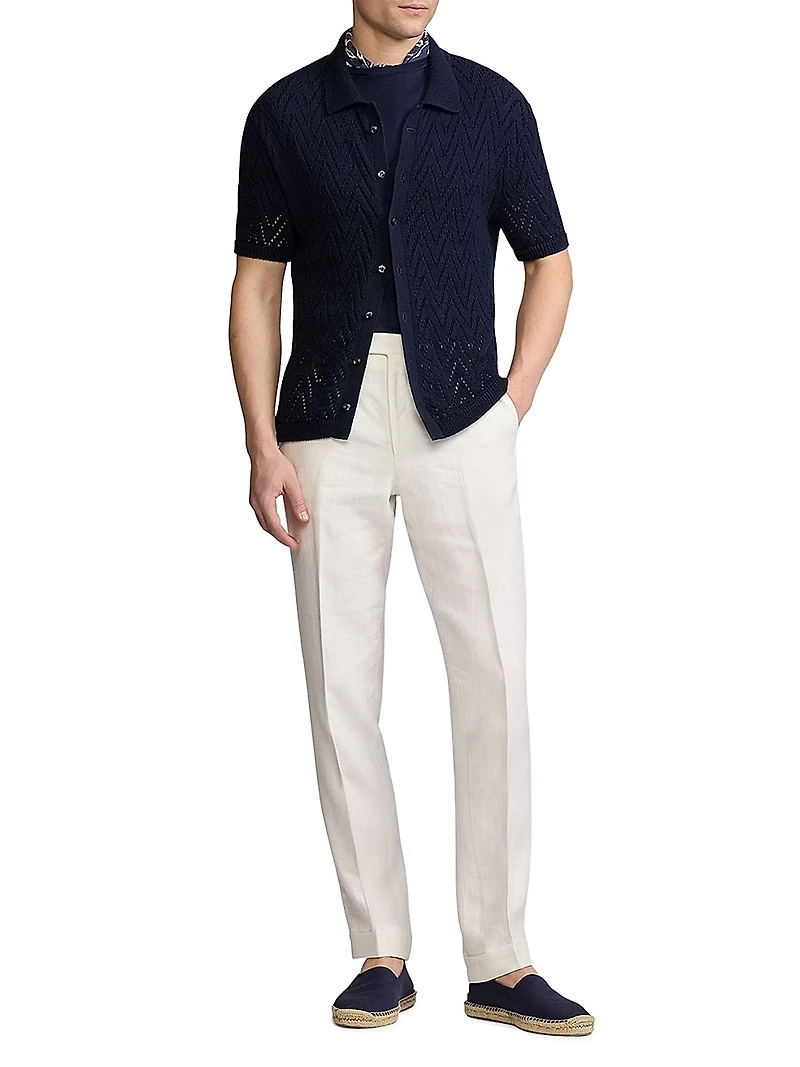 Textured Cotton Short-Sleeve Cardigan