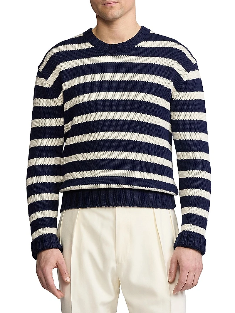 Striped Classic-Fit Cotton Crewneck Sweater