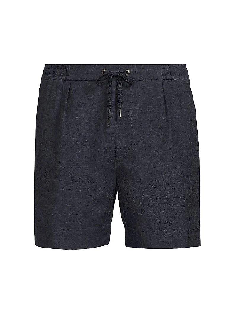 Hand-Tailored Pleated Silk-Linen Shorts