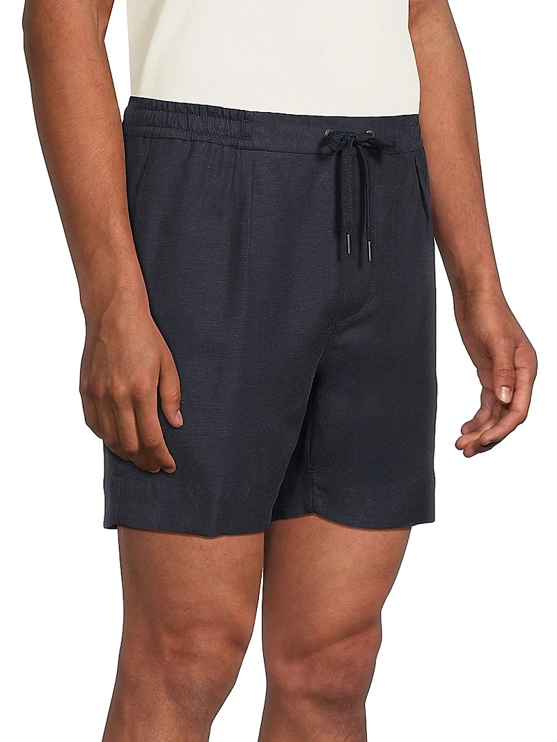 Hand-Tailored Pleated Silk-Linen Shorts