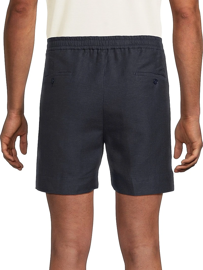 Hand-Tailored Pleated Silk-Linen Shorts