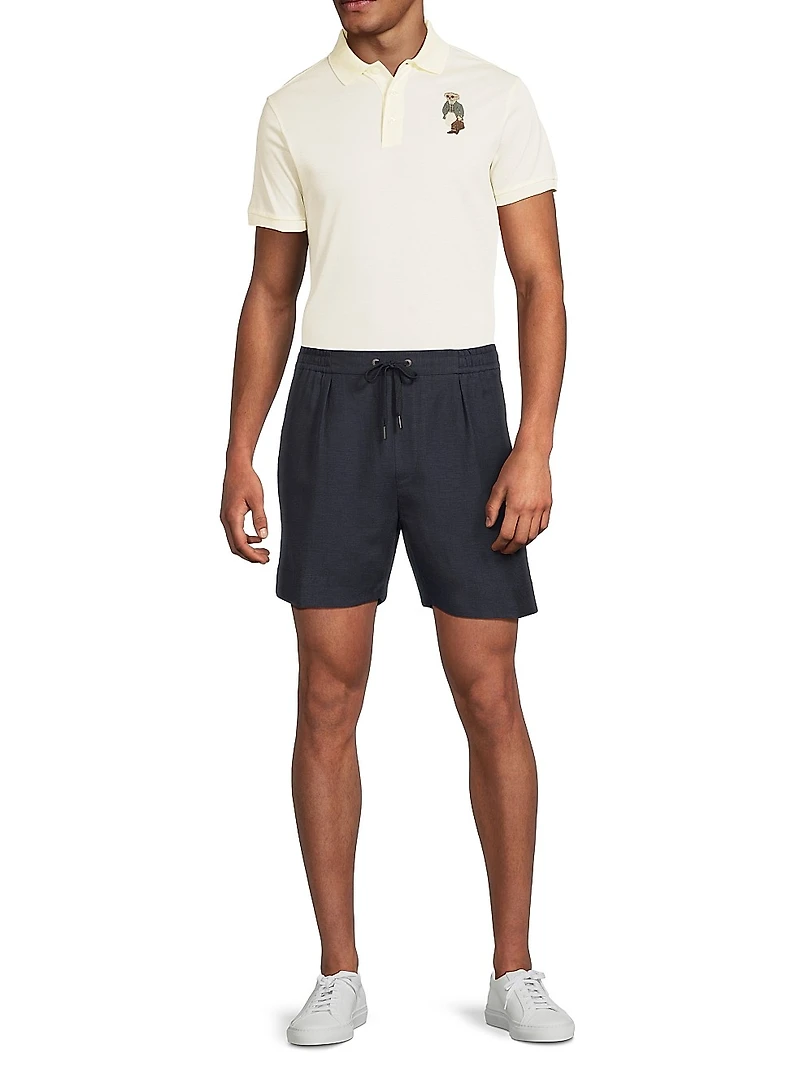 Hand-Tailored Pleated Silk-Linen Shorts