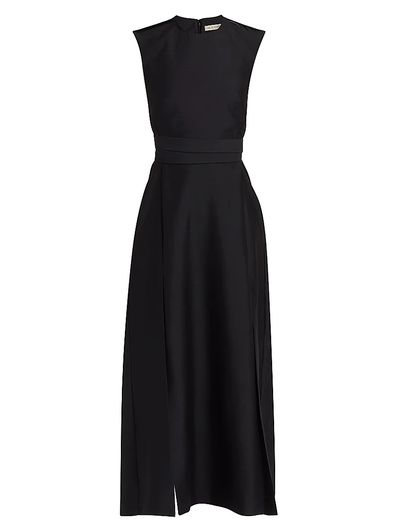 Audrey Silk-Wool Woven Faille Open-Back Maxi Dress
