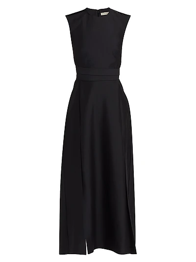 Audrey Silk-Wool Woven Faille Open-Back Maxi Dress