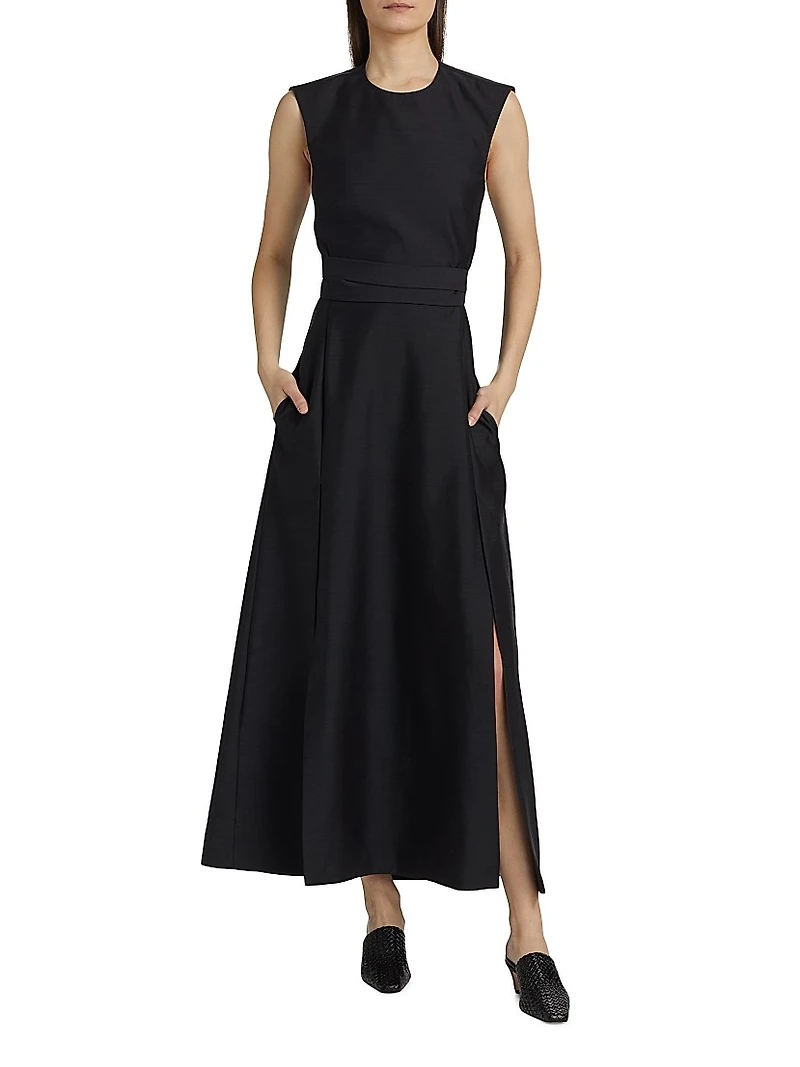 Audrey Silk-Wool Woven Faille Open-Back Maxi Dress