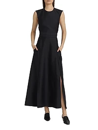 Audrey Silk-Wool Woven Faille Open-Back Maxi Dress