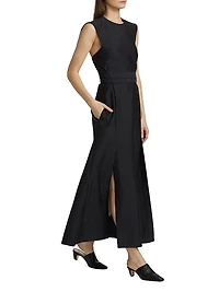 Audrey Silk-Wool Woven Faille Open-Back Maxi Dress