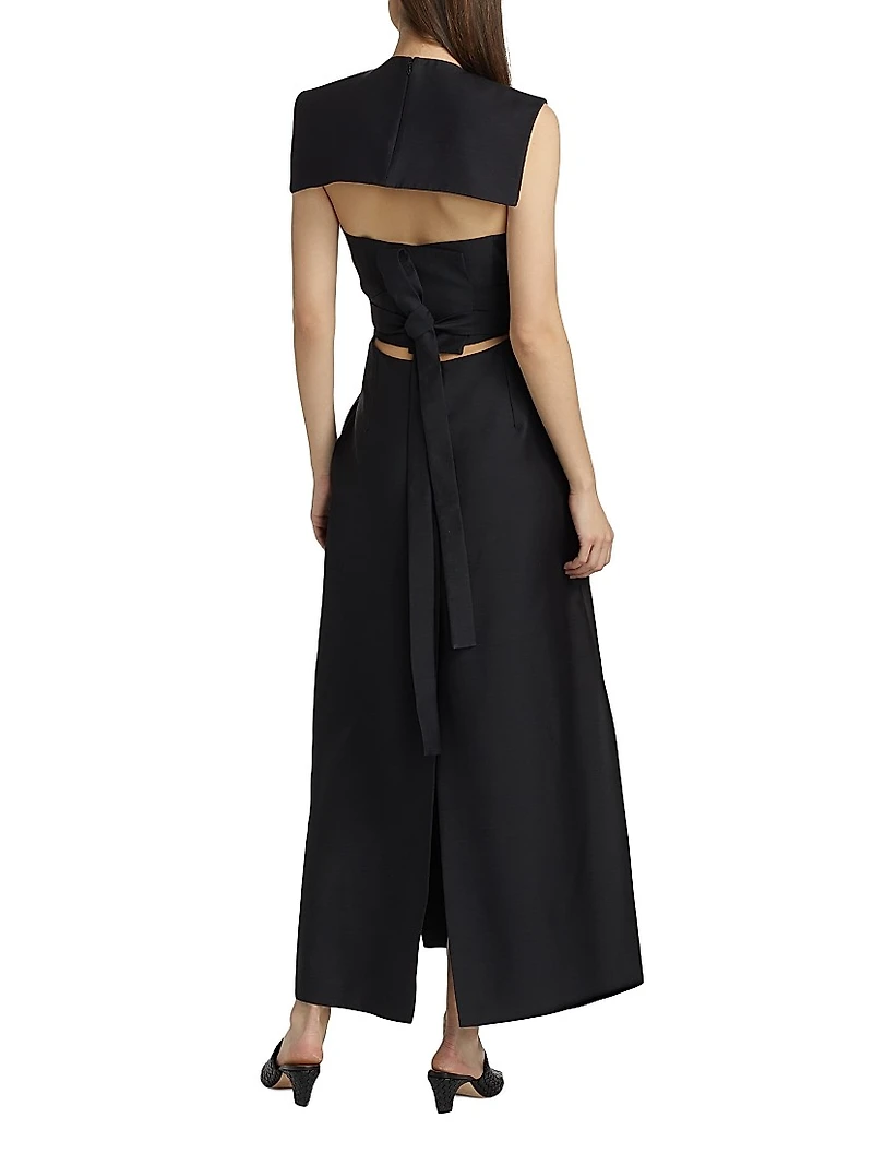 Audrey Silk-Wool Woven Faille Open-Back Maxi Dress